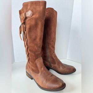 Born Cook Brown Leather Suede Tall Braided Riding Boots Women’s size 7